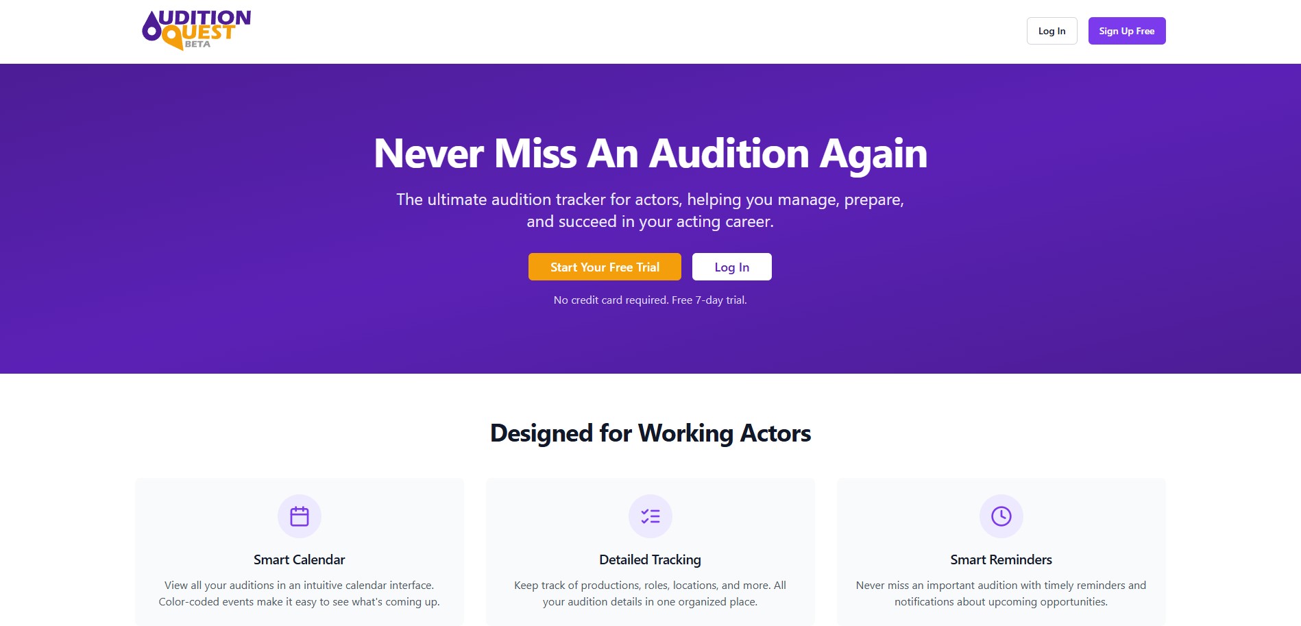 Audition Quest website screenshot